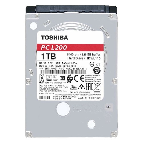 2.5" SATA 1 ТB Toshiba L200 (HDWL110UZSVA), SATA-3 6Gb/s, 5400rpm, 128MB, 7мм 33932 - фото 11963