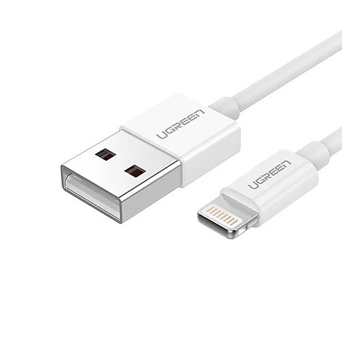 Кабель USB A --> Lightning 8pin (m) 1.0м для Apple, MFI 2.1A, цвет белый, Ugreen 33276 - фото 12366