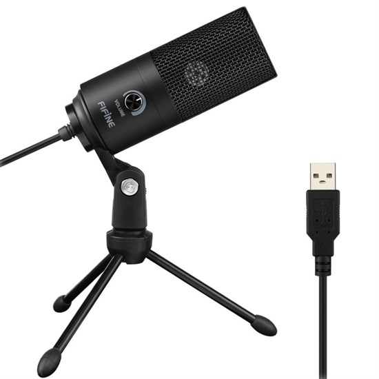 Микрофон FIFINE K669 (чёрный, на штативе, USB 5V, 20Hz-20kHz, -34dB±30% (1kHz), S/N 78dB, шнур 1.8 м, рег. громкости) 34577 - фото 12633