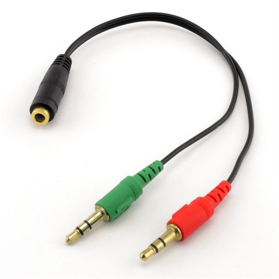 Переходник 2 x jack 3.5 мм (стерео+микрофон) (m) - jack 3.5 мм (4pole) (f), 20см, черный (CCA-418) 34670 - фото 12891