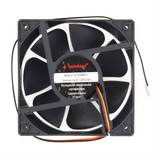 Вентилятор Gembird 120x120x38мм, 3-pin, 2 подшипника, 96.5 CFM, 38.65 дБ, 40см (D12038BM-3) 35252 - фото 13881