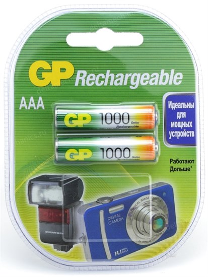 Аккумуляторы "AAA" GP 100AAAHC-2 (NiMH, 1.2V, 1000mAh), упаковка 2шт. 35072 - фото 13998