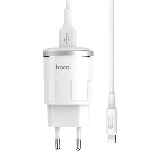 Зарядное устройство 220V -> USB 5V hoco C37A 1xUSB 2400mA, белое + кабель X25 Lightning 35754 - фото 15532