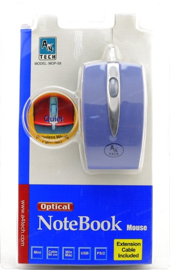 Мышь A4Tech MOP-59-2 Aqua mini, 800dpi, кабель 0.6м+удлинитель 1м, USB+PS/2 переходник 17480 - фото 16623