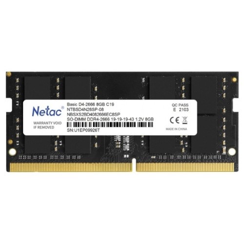 SO-DIMM DDR4 8GB PC4-21300 DDR4-2666 Netac Basic (NTBSD4N26SP-08) CL19, 1.2V 36357 - фото 16845