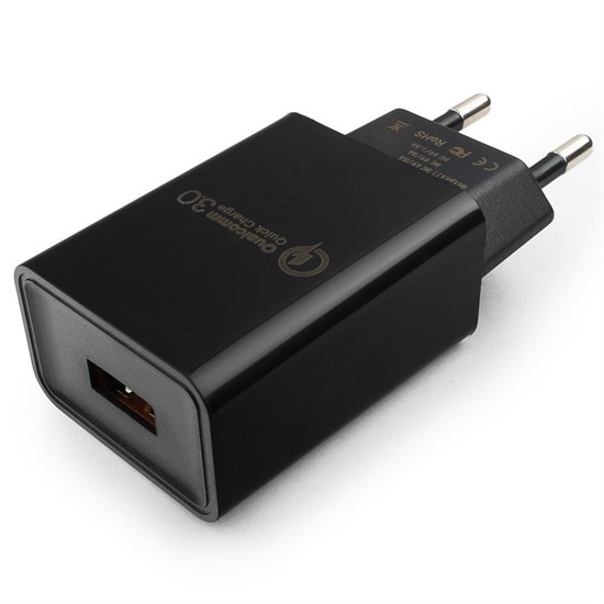 Зарядное устройство 220V -> USB 5V Cablexpert MP3A-PC-17 QC 3.0, черный 36522 - фото 17292