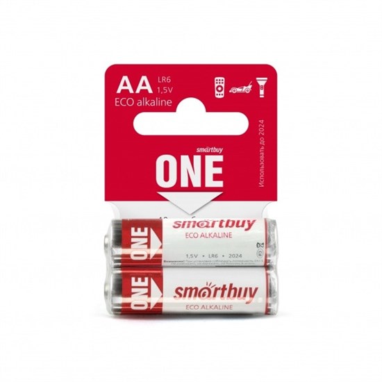 AA (LR06) SmartBuy ONE, 1.5V, alkaline, (упаковка 2шт.) 37103 - фото 18127
