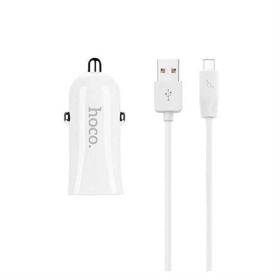 Зарядное устройство а/м 12V -> USB 5V hoco Z12 2xUSB, 2400mA, белое + кабель micro-USB X1 37076 - фото 18444