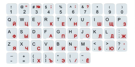 Наклейки на клавиатуру нестираемые, матовые, рус/лат, 14х14 мм, серый фон, русские буквы красные 37267 - фото 18943
