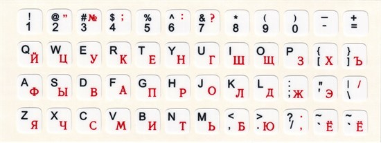 Наклейки на клавиатуру нестираемые, матовые, рус/лат, 10х10 мм, белый фон, русские буквы красные 37268 - фото 18947