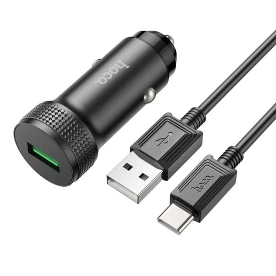 Зарядное устройство а/м 12V -> USB 5V hoco Z49A, QC 3.0, чёрное, + кабель Type-C 37339 - фото 19085