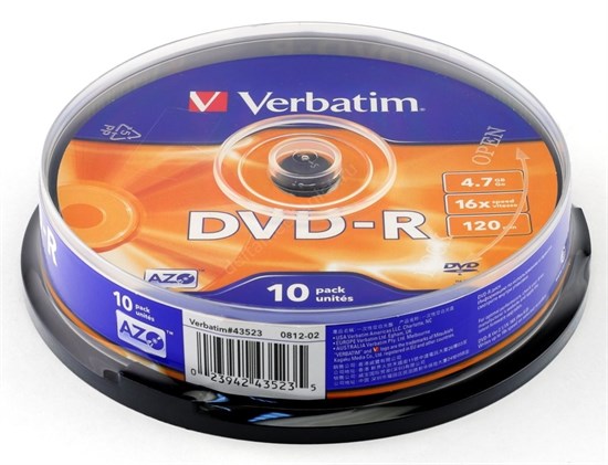 DVD-R 4.7GB Verbatim 16x (упаковка 10шт. на шпинделе) (43523) 10143 - фото 8346