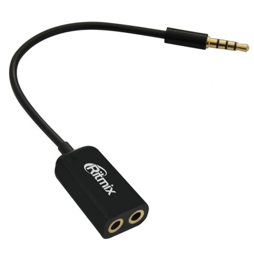Переходник jack 3.5 мм (M) - 2 x jack 3.5 мм (F) Ritmix RAS-150 0.15м, черный 29989 - фото 9014