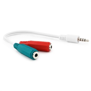 Переходник jack 3.5 мм (4pole) (m) - jack 3.5 мм(стерео)(f) + jack 3.5 мм(моно)(f) микрофон, 20см, белый 29083