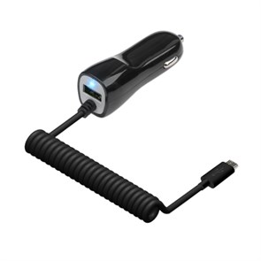 Зарядное устройство а/м 12V -> Type-C (M) + USB (F), JET.A UC-C17, 5V 2A, черное 32872