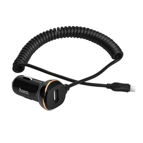 Зарядное устройство а/м 12V -> Lightning для Apple + USB (F), Hoco Z14, 2400mA, черное 32870