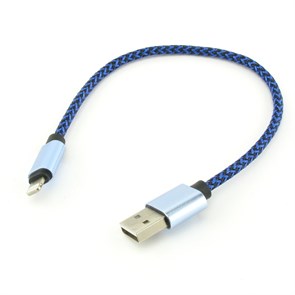 Кабель USB A --> Lightning 8pin (m) 0.25м для Apple, MFI 2.4A, черно-синий, Kaluos 31542