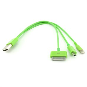 Кабель USB A(m) -> micro-USB, 30pin iPhone4/Samsung, 8pin Lightning 0.2м, цветной 29565