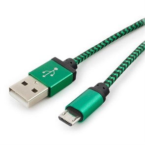 Кабель USB A --> Micro USB 5P (B) 1.0м нейлон, зеленый, Cablexpert (CC-mUSB2gn1m) 33226