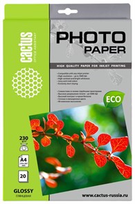 Бумага Cactus CS-GA423020E, A4, глянцевая, 230 г/м2, 20л 33449
