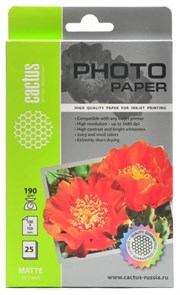 Бумага Cactus CS-MA619025, A6, матовая, 190 г/м2, 25л 33454