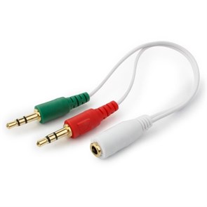 Переходник 2 x jack 3.5 мм (стерео+микрофон) (m) - jack 3.5 мм (4pole) (f), 20см, белый (CCA-418W) 33238