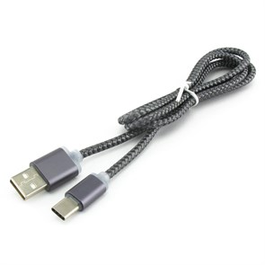 Кабель USB A --> Type-C (M) 1.0м (USB 2.0) удлиненный разъем 10мм, нейлон, серый 33714