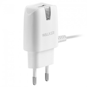 Зарядное устройство 220V -> Type-C (M) + USB (F) 5V WALKER WH-24, 2000mA, белое 32881