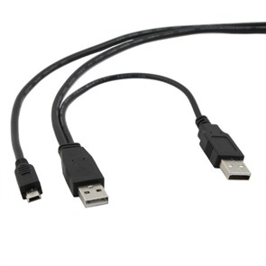 Кабель USB A --> mini-USB 5P + A-питание 0.9м (для устройств с разъёмом типа 5P) 28002