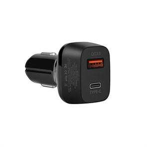 Зарядное устройство а/м 12V -> Type-C (F) + USB (F), Hoco Z15 QC 3.0, 3A, черное 32871
