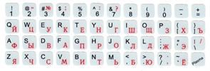 Наклейки на клавиатуру нестираемые, матовые, рус/лат, 10х10 мм, серый фон, русские буквы красные 34247