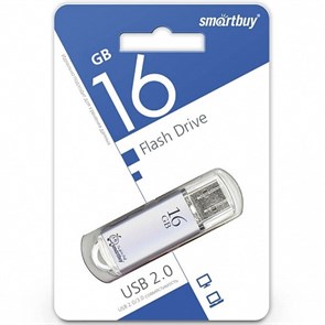 USB 2.0 Flash Drive 16GB SmartBuy V-Cut, алюминий, серебро 34373