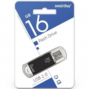 USB 2.0 Flash Drive 16GB SmartBuy V-Cut, алюминий, черный 34352