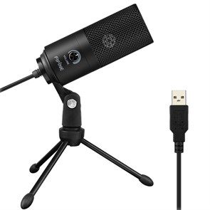 Микрофон FIFINE K669 (чёрный, на штативе, USB 5V, 20Hz-20kHz, -34dB±30% (1kHz), S/N 78dB, шнур 1.8 м, рег. громкости) 34577