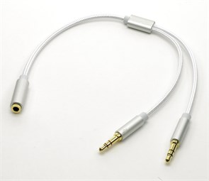 Переходник 2 x jack 3.5 мм (стерео+микрофон) (m) - jack 3.5 мм (4pole) (f) CTIA, Ugreen, 0.25м, Al, серебристый (10790) 34642