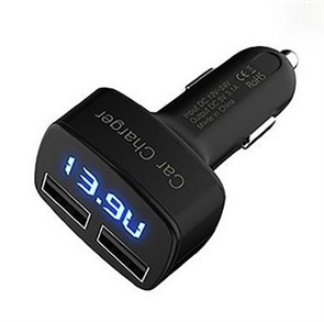 Зарядное устройство а/м 12/24V -> USB 5V 2 выхода, 3.1A (Blue LED индикатор напряжения, силы тока, температуры) 31543