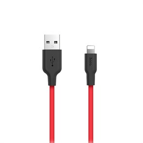 Кабель USB A --> Lightning 8pin (m) 1.0м для Apple, hoco X21, черно-красный, силиконовая оплетка 34903