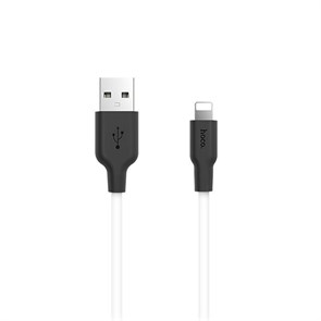 Кабель USB A --> Lightning 8pin (m) 1.0м для Apple, hoco X21, бело-черный, силиконовая оплетка 34904