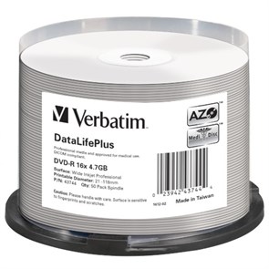 DVD-R 4.7GB Verbatim 16x (упаковка 50шт. на шпинделе), Full Ink Printable Pro (43744) 33377