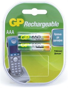 Аккумуляторы "AAA" GP 65AAAHC-2 (NiMH, 1.2V, 650mAh), упаковка 2шт. 35071