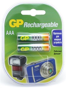 Аккумуляторы "AAA" GP 100AAAHC-2 (NiMH, 1.2V, 1000mAh), упаковка 2шт. 35072