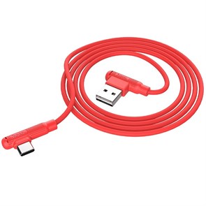 Кабель USB A --> Type-C (M) 1.0м (USB 2.0) hoco X46, красный, угл. разъемы, 2-ст. USB разъем, силиконовая оплетка, 3A 35560