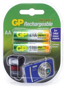 Аккумуляторы "AA" GP 270AAHC-2 (NiMH, 1.2V, 2700mAh), упаковка 2шт. 35422