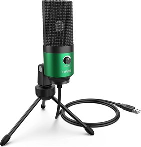 Микрофон FIFINE K669 (зелёный, на штативе, USB 5V, 20Hz-20kHz, -34dB±30% (1kHz), S/N 78dB, шнур 1.8 м, рег. громкости) 35894