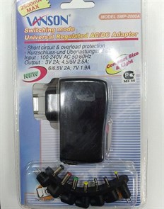 Блок питания Vanson (SMP-2000A) (стабил.), (3/4.5/5/6/6.5/7V, 2000mA) 6 насадок 21711