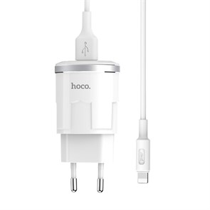 Зарядное устройство 220V -> USB 5V hoco C37A 1xUSB 2400mA, белое + кабель X25 Lightning 35754