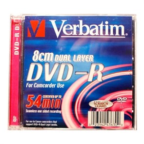 Mini-DVD-R Verbatim 2.6Gb Dual Layer, 4x, 80mm, для видеокамер, Slim Jewel Case 21079