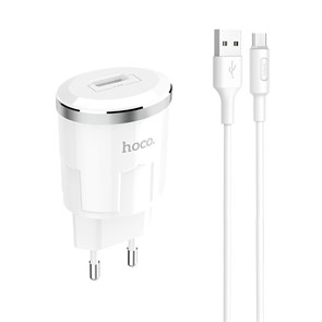 Зарядное устройство 220V -> USB 5V hoco C37A 1xUSB 2400mA, белое + кабель X25 micro-USB 35755