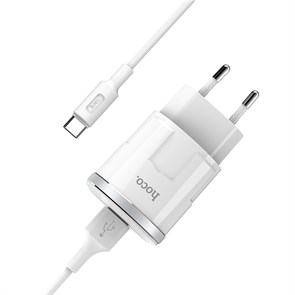 Зарядное устройство 220V -> USB 5V hoco C37A 1xUSB 2400mA, белое + кабель X25 Type-C 35756
