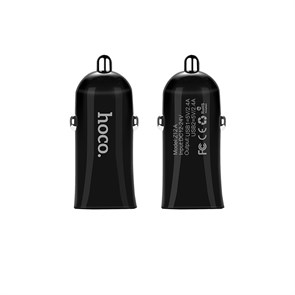 Зарядное устройство а/м 12V -> USB 5V hoco Z12 2xUSB, 2400mA, чёрное 35775